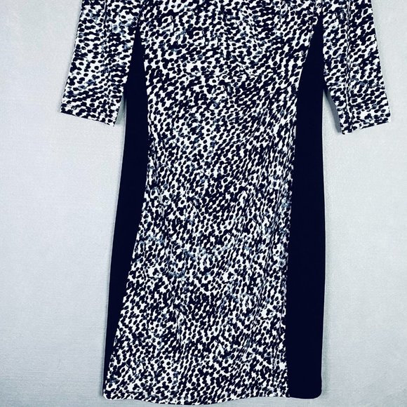 Slimming Lauren Ralph Lauren Dress 12 Black Stretch Leopard Print 3/4 Sleeve - Picture 3 of 12